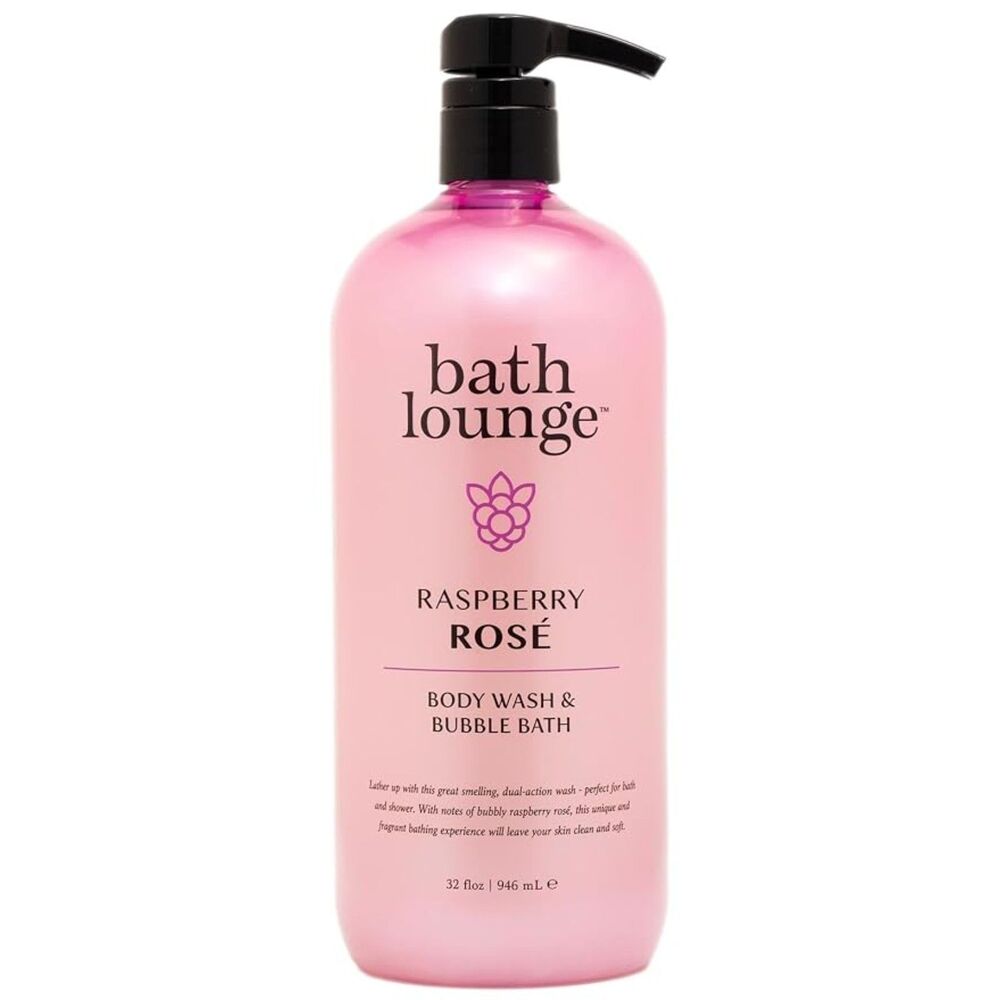 NEW bath lounge Raspberry Rose Body Wash & Bubble Bath Pump Dispenser 32 Fl Oz